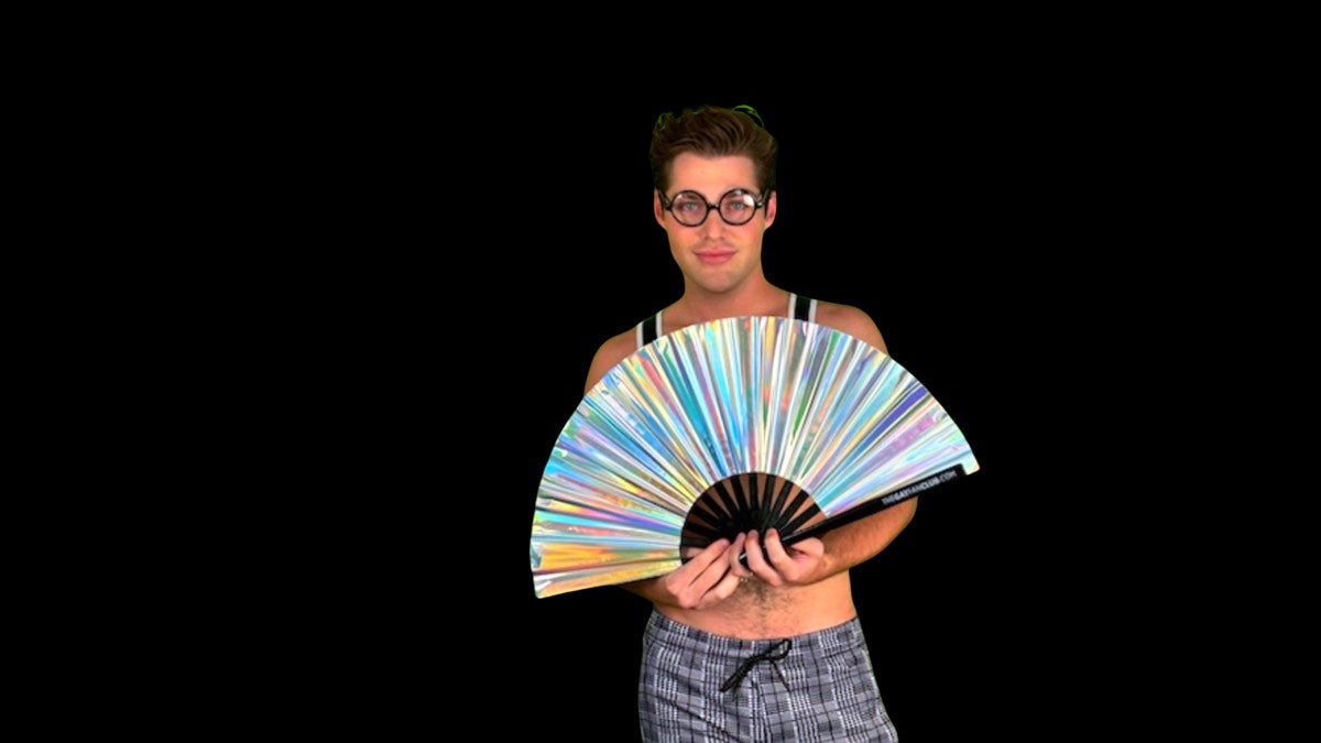 Holographic Hand Fans for Music Festivals | PVC clack fans at The Gay Fan Club