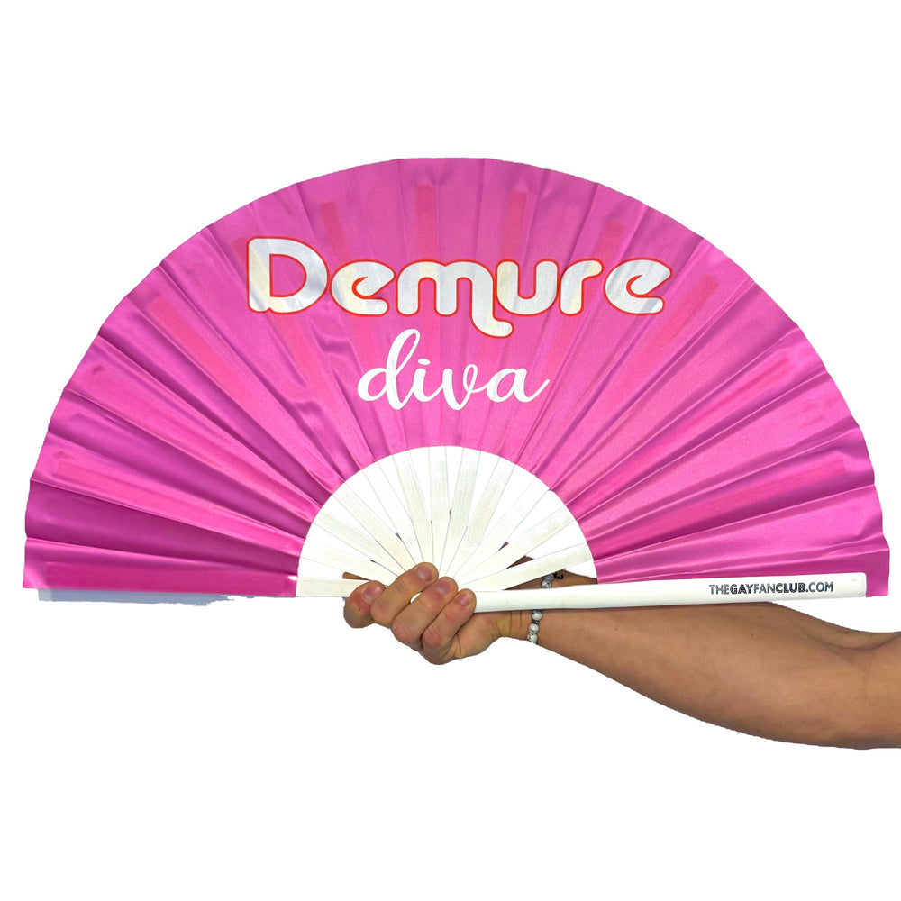 Demure Diva - very demure pink hand fan - The Gay Fan Club®