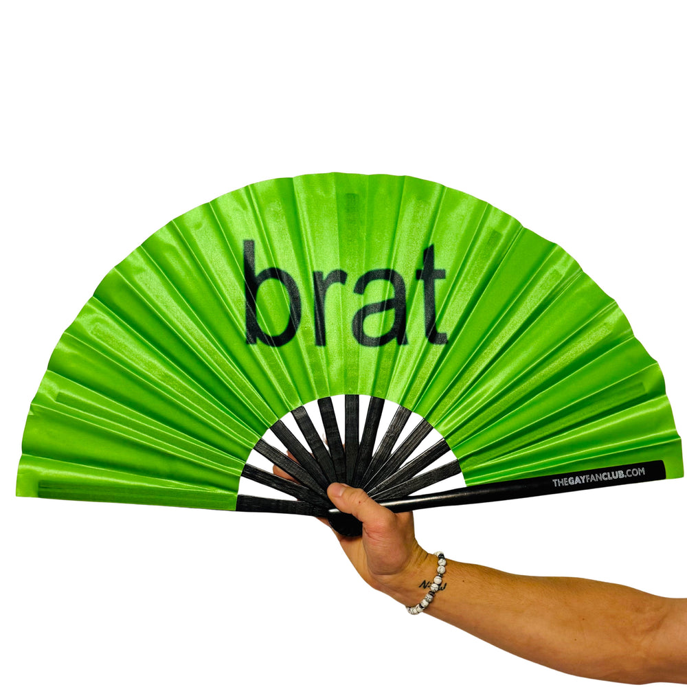 Brat Fan - Charli XCX fan - green clack fan - bamboo hand fan for raves at The Gay Fan Club