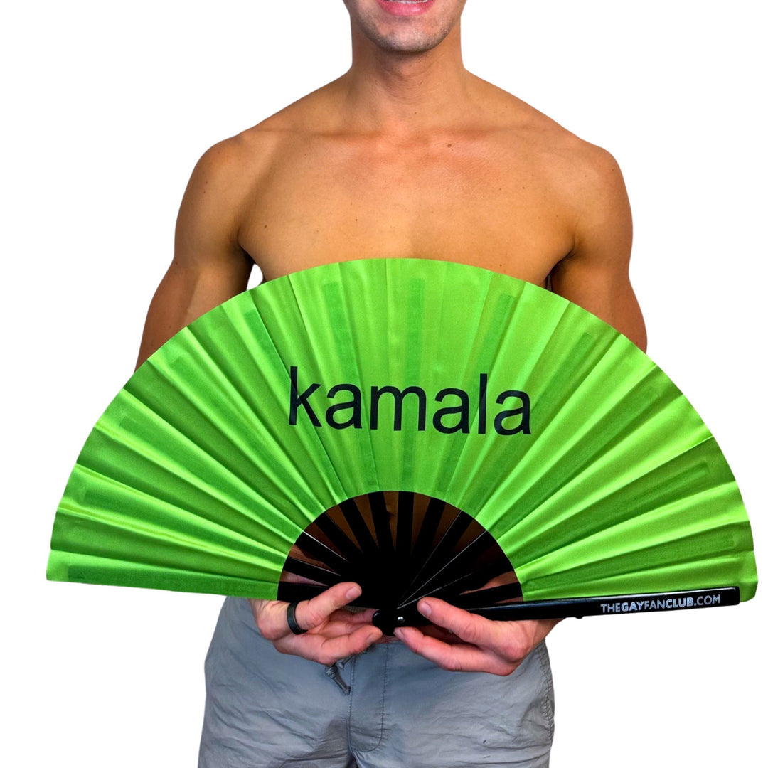 Kamala is Brat Fan - Kamala Harris for President hand fan- Charli xcx green clack fan - The Gay Fan club 