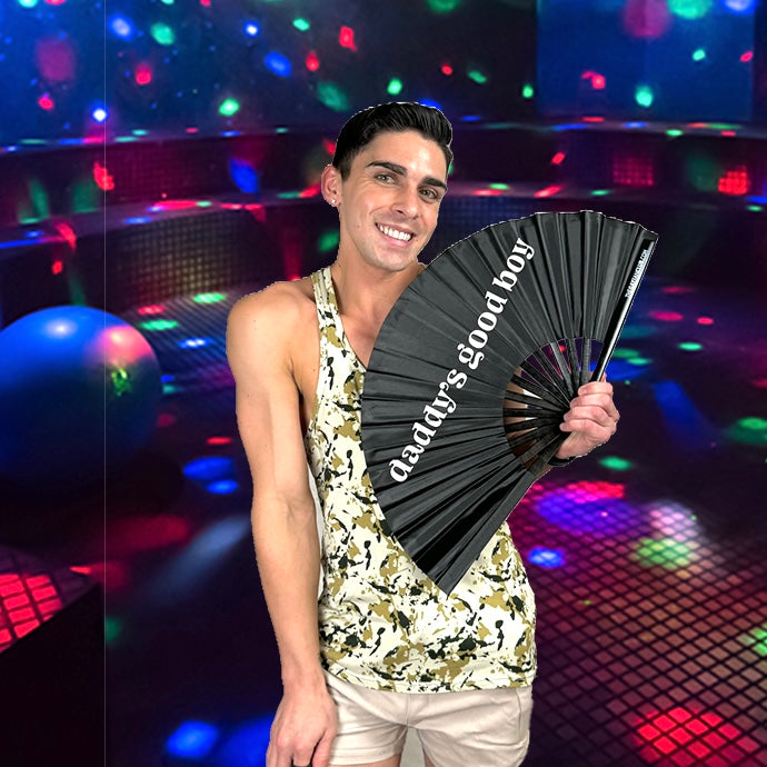 Daddy’s Good Boy - Black hand fan for raves - The Gay Fan Club