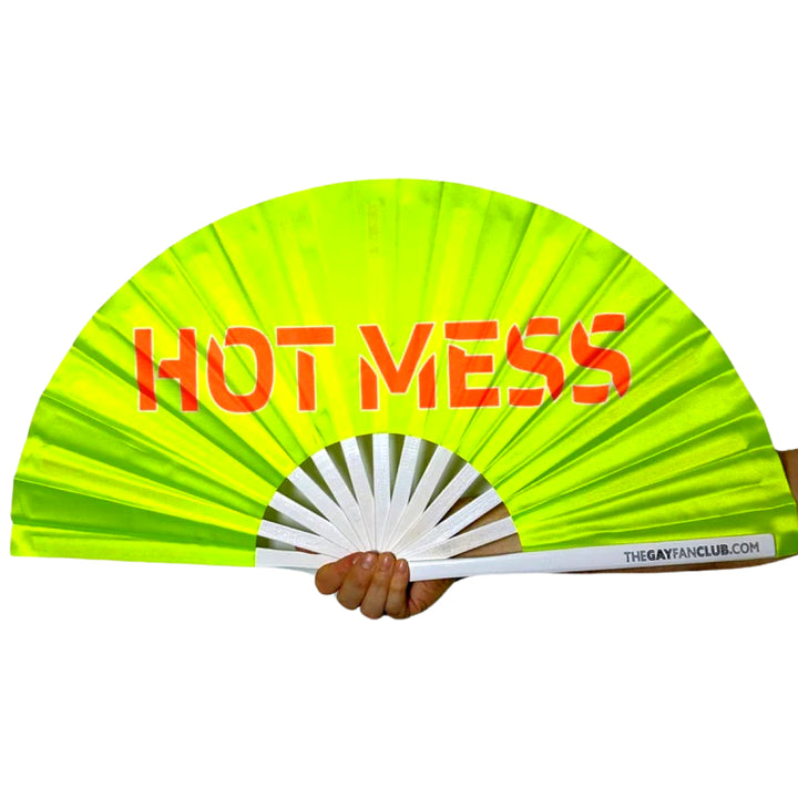 Hot Mess Fan (UV) - Neon Yellow Hand Fan -  The Gay Fan Club® 