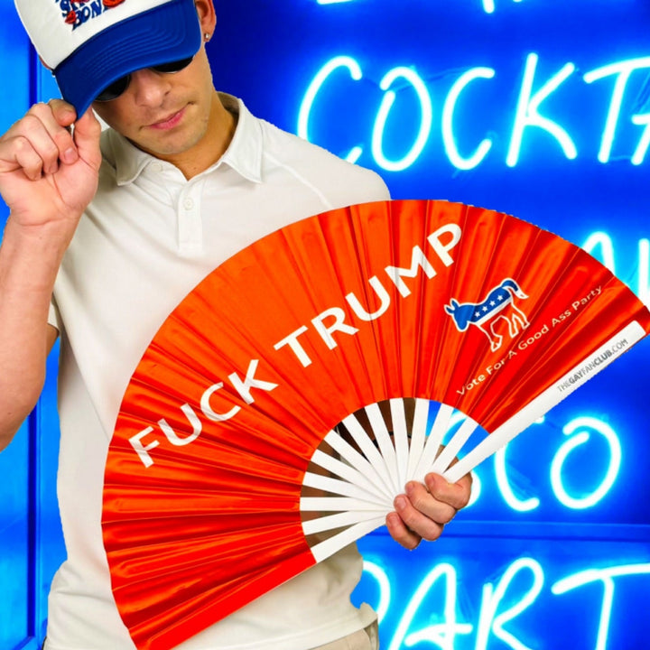 Fuck Trump Fan - Donald Trump bamboo Folding Fan for Raves - The Gay Fan Club 