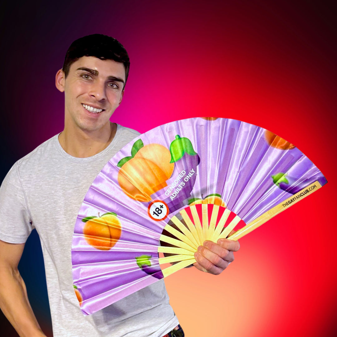 Censored Emoji Fan - Eggplant and Peach emoji funny Clack Fan for Circuit Parties - The Gay Fan Club