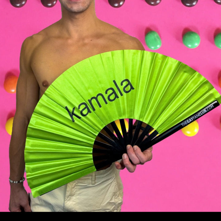 Kamala is Brat Fan - Kamala Harris for President hand fan- Charli xcx green clack fan - The Gay Fan club 