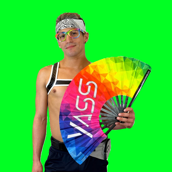 Yass Fan (UV) - UV-reactive Pride Hand Fan - The Gay Fan Club