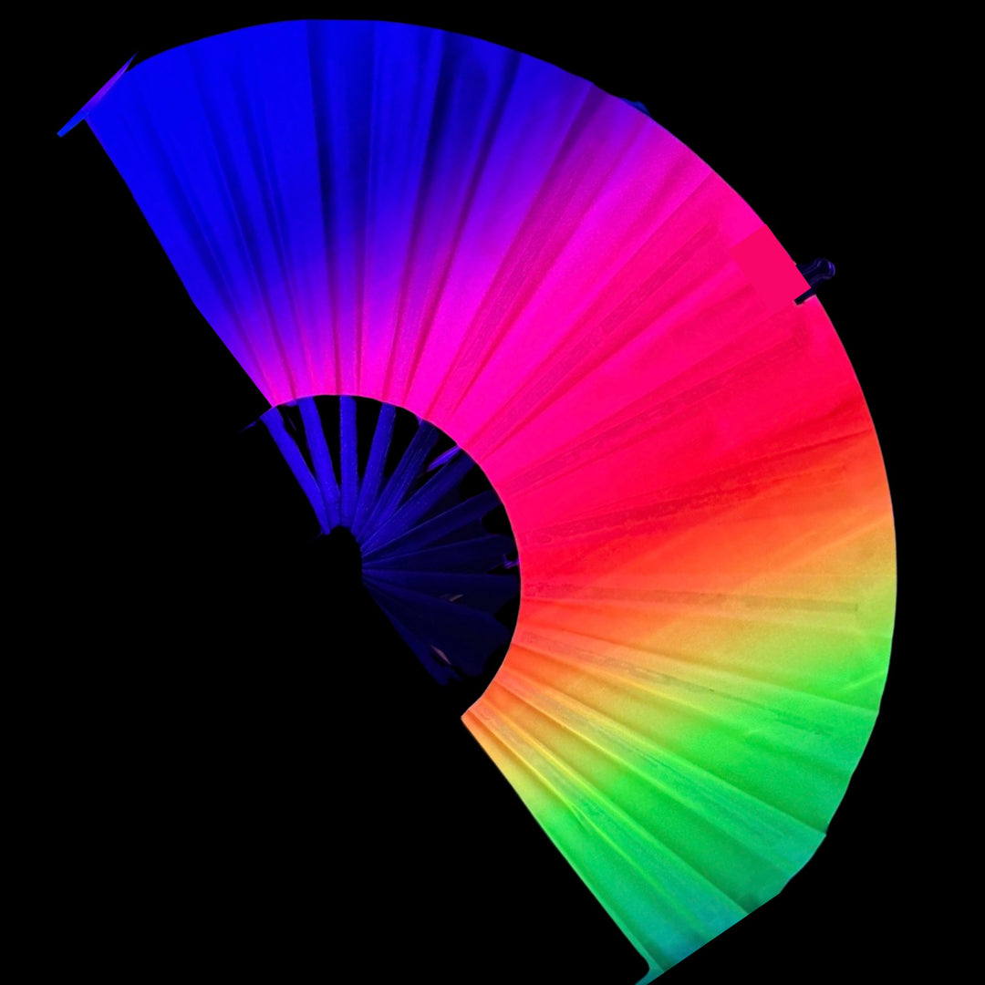 Rainbow Rave Fan (UV) - Uv-reactive rainbow hand fan for Pride - The Gay Fan Club