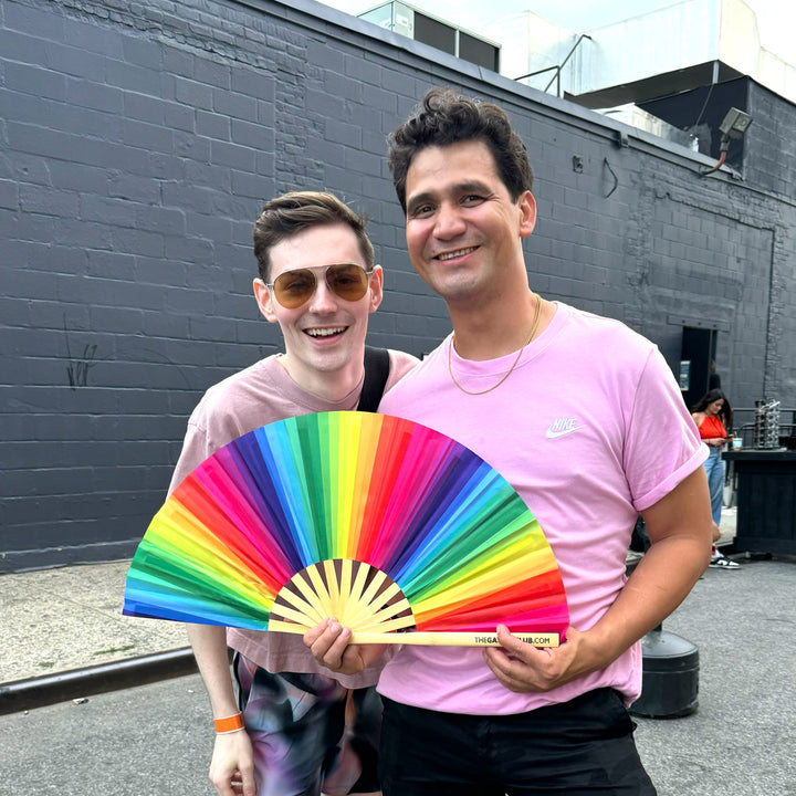 Rainbow Folding Fan - hand fan for Pride - warmer rainbow tones - The Gay Fan Club