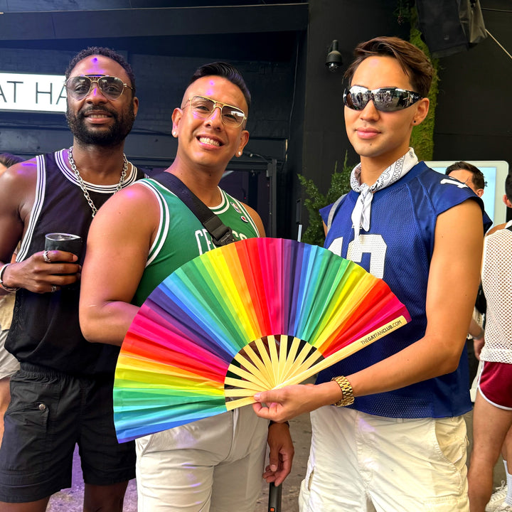 Rainbow Folding Fan - hand fan for Pride - warmer rainbow tones - The Gay Fan Club
