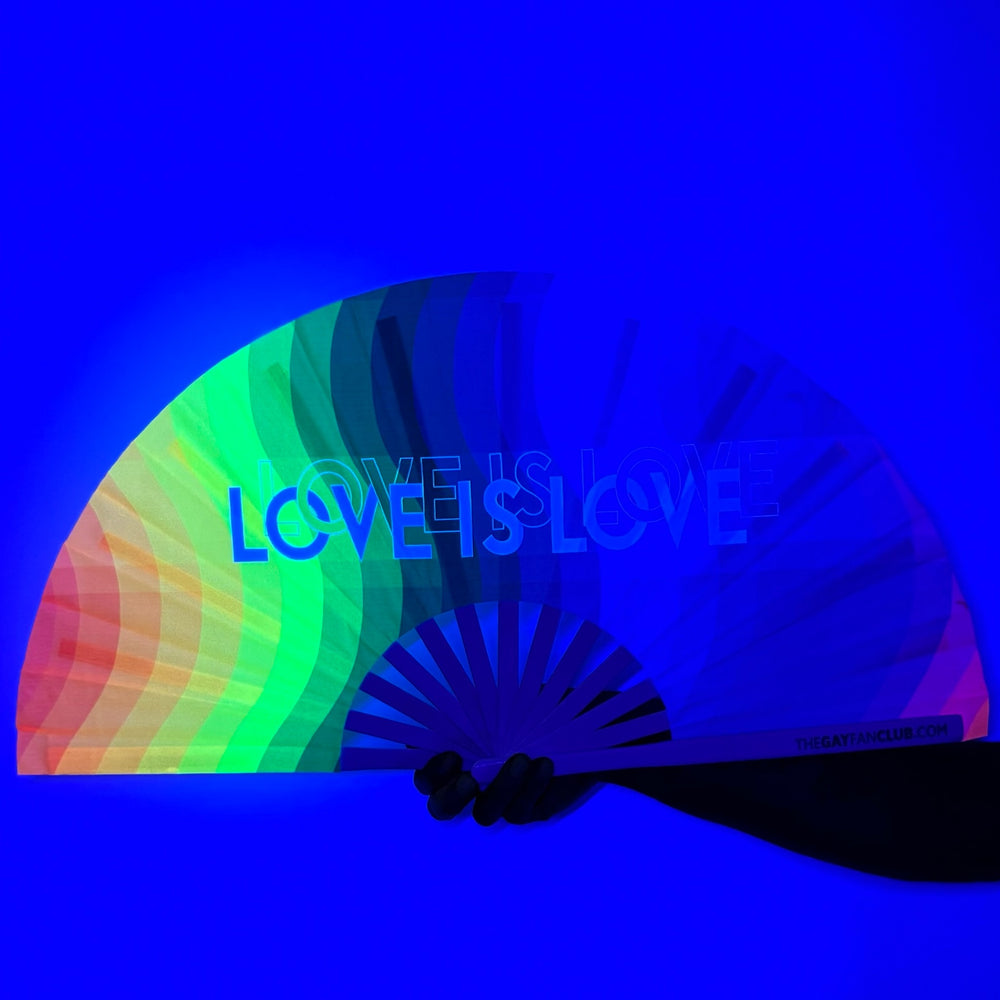 Love is Love Fan - UV reactive hand fan for Pride - The Gay Fan Club