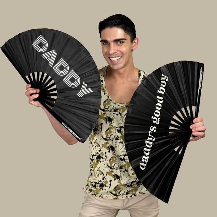 Daddy Fan and Daddy’s Good Boy Fan - Hand Fan for raves - The Gay Fan Club