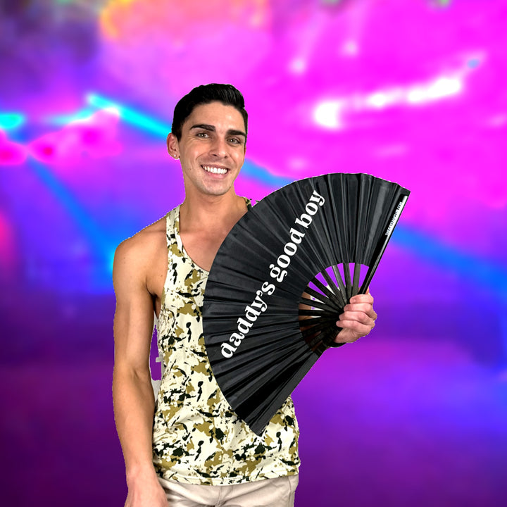 Daddy’s Good Boy Fan - circuit party fan - Black hand fan for raves - The Gay Fan Club