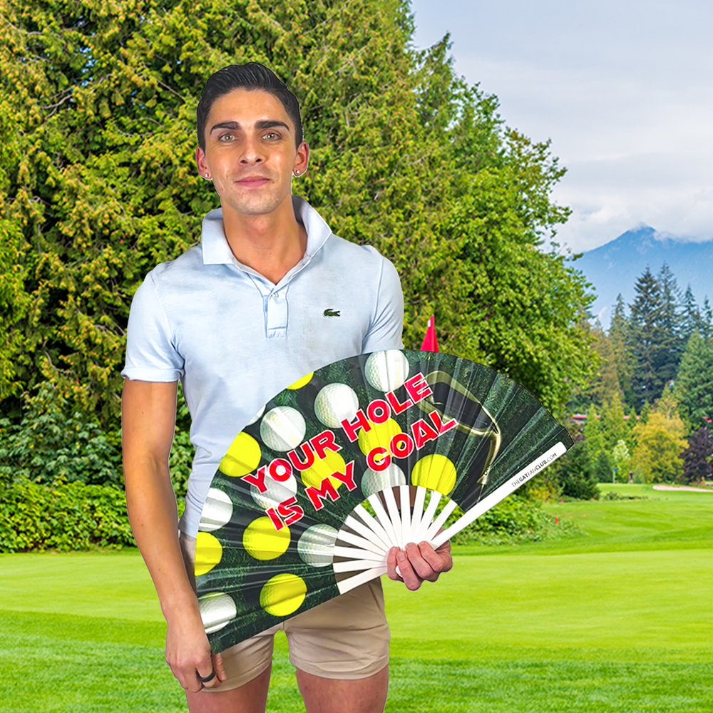 Your Hole Is My Goal Fan - Golf Themed Gay Hand Fan for Raves - The Gay Fan Club