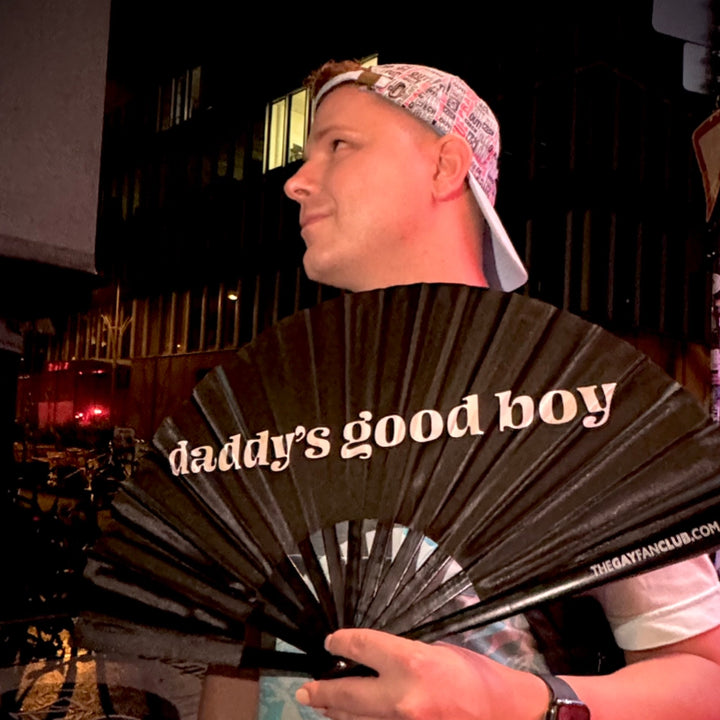 Daddy’s Good Boy - Black hand fan for raves - The Gay Fan Club