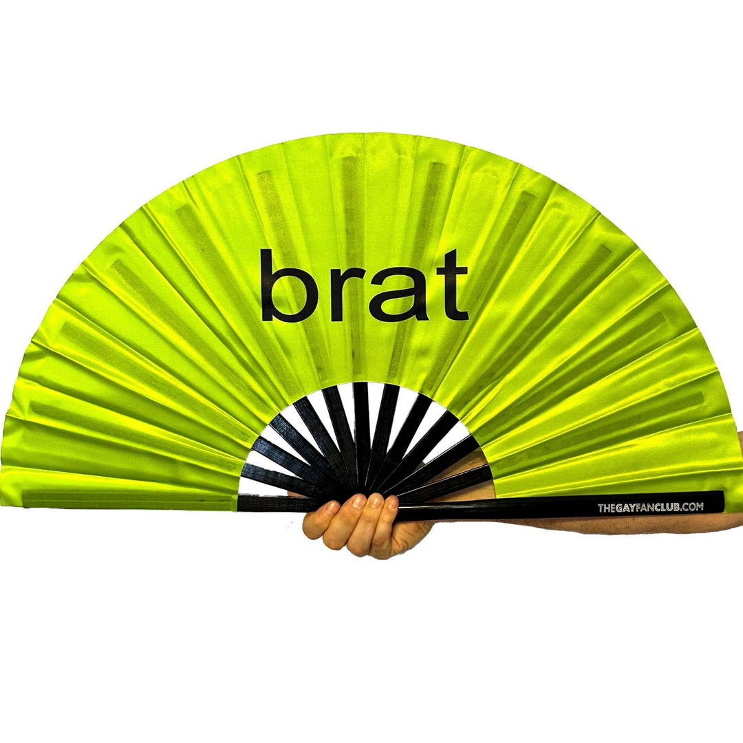 Brat Fan - Charli XCX fan - green clack fan - bamboo hand fan for raves at The Gay Fan Club