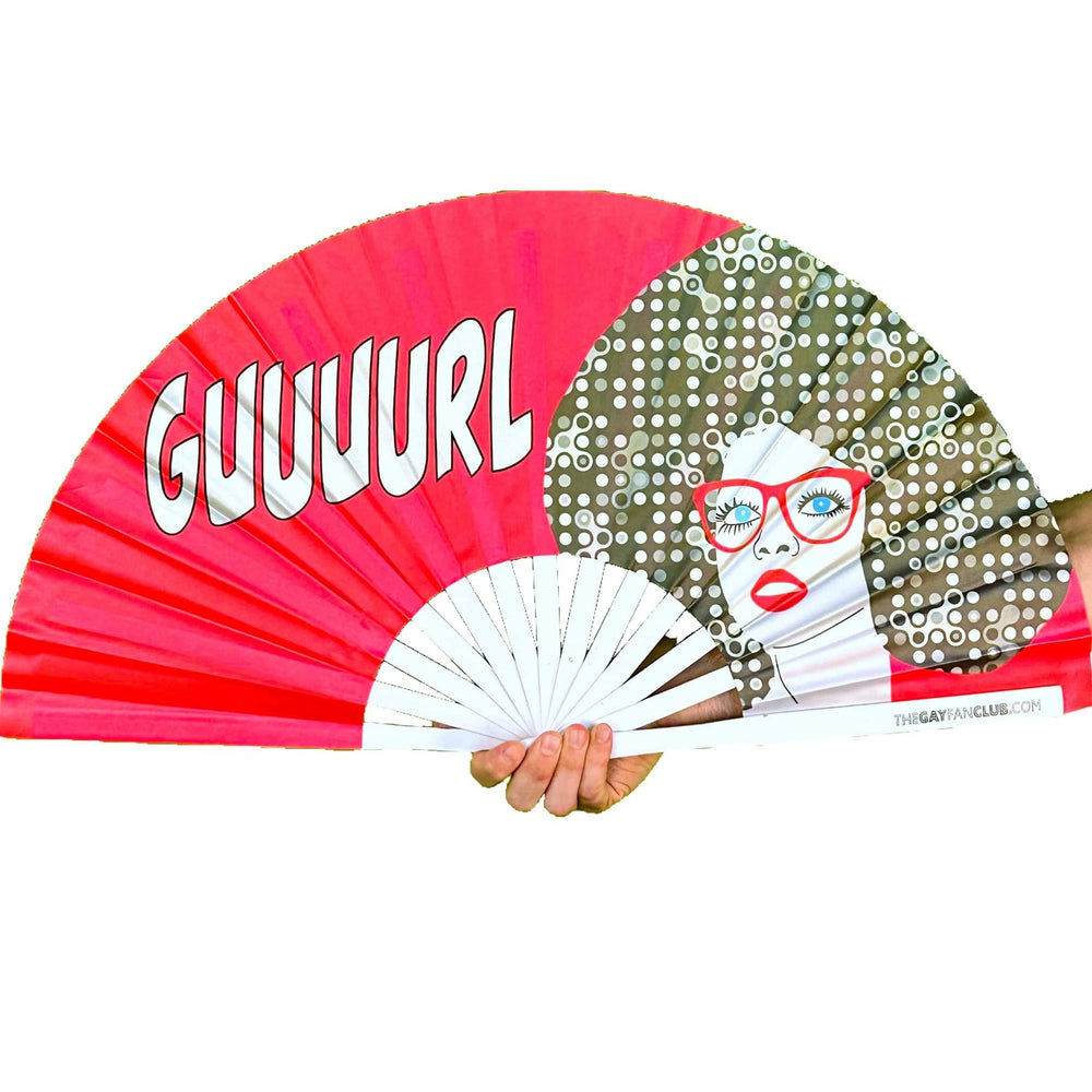 Gurl Fan (UV) -UV-reactive funny drag fan at The Gay Fan Club® 