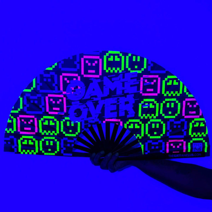 Game Over Fan - UV reactive hand fan for gamers - The Gay fan Club